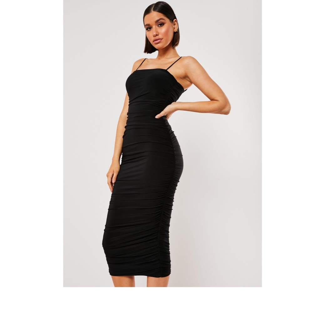 NWT Missguided slinky cami ruched midi dress black - Size M